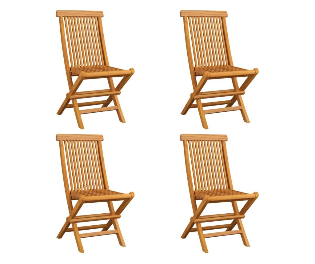 Градински столове с възглавници, 4 бр., Черен, Масивно дърво тиково дърво - 3