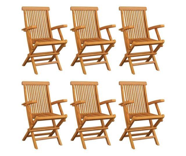 Градински столове с възглавници, 6 бр., Зелени, Масивно тиково дърво