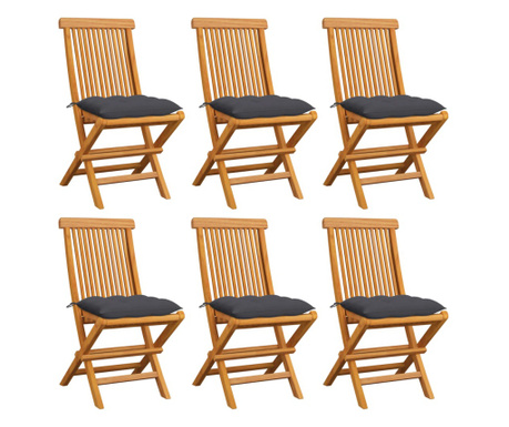 Градински столове с възглавници антрацит 6 бр тик масив