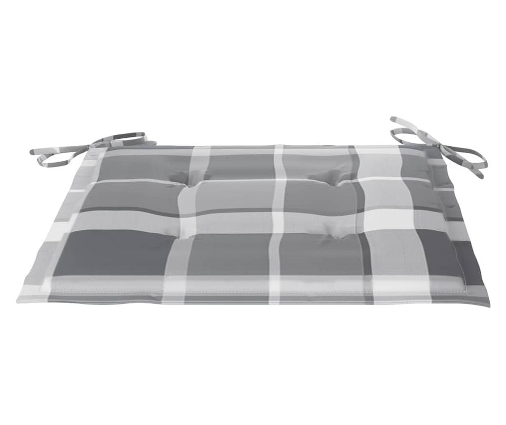 Градински столове, сиви карирани възглавници, 2 бр., масивна тикова дървесина - 8