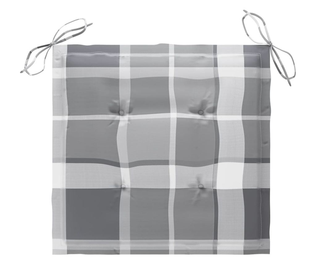 Градински столове, сиви карирани възглавници, 2 бр., масивна тикова дървесина - 9