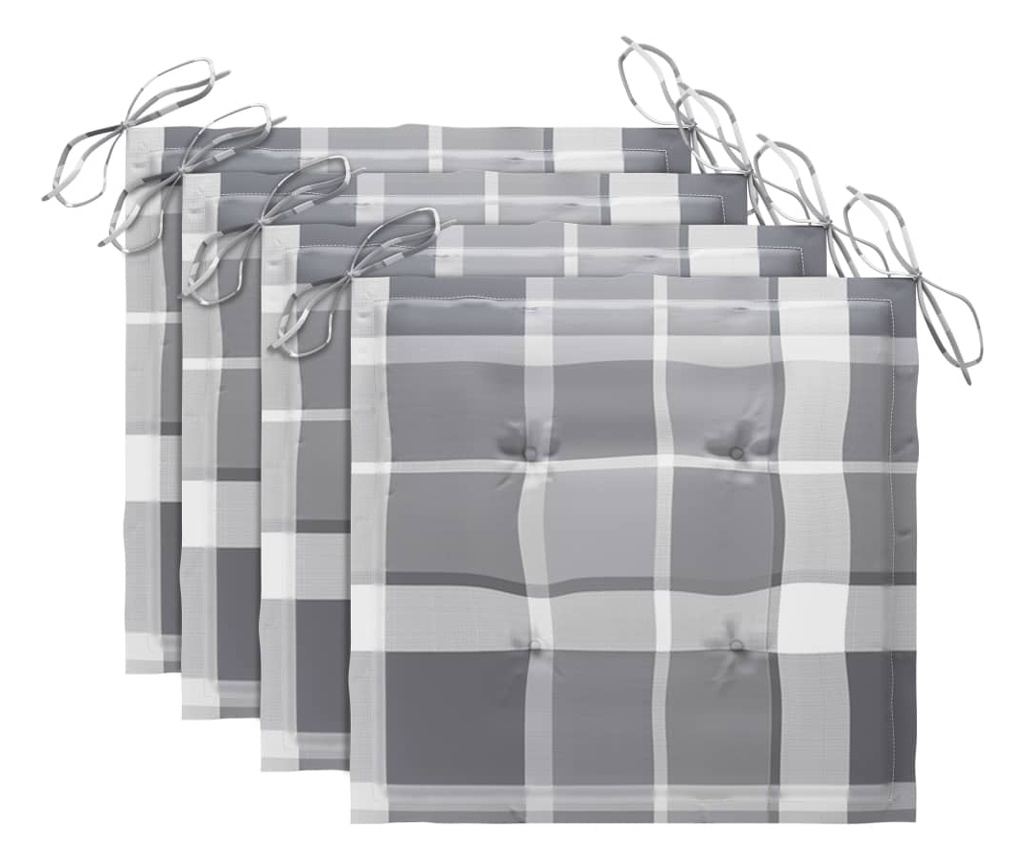 Градински столове, сиви карирани възглавници, 3 бр., Масивно тиково дърво - 6