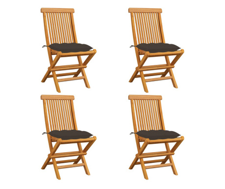 Krzesła ogrodowe, poduszki taupe, 4 szt., lite drewno tekowe