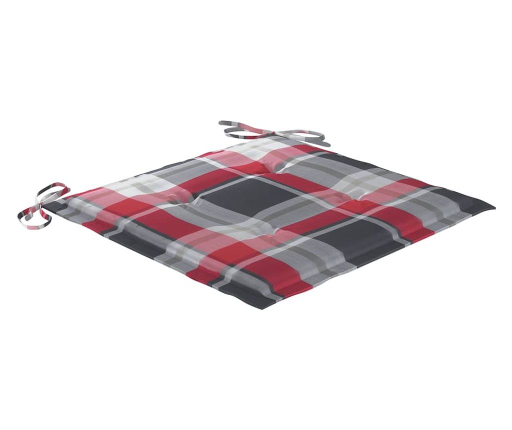 Градински столове с червен кариран десен, 2 бр., Масивно дърво тиково дърво - 9