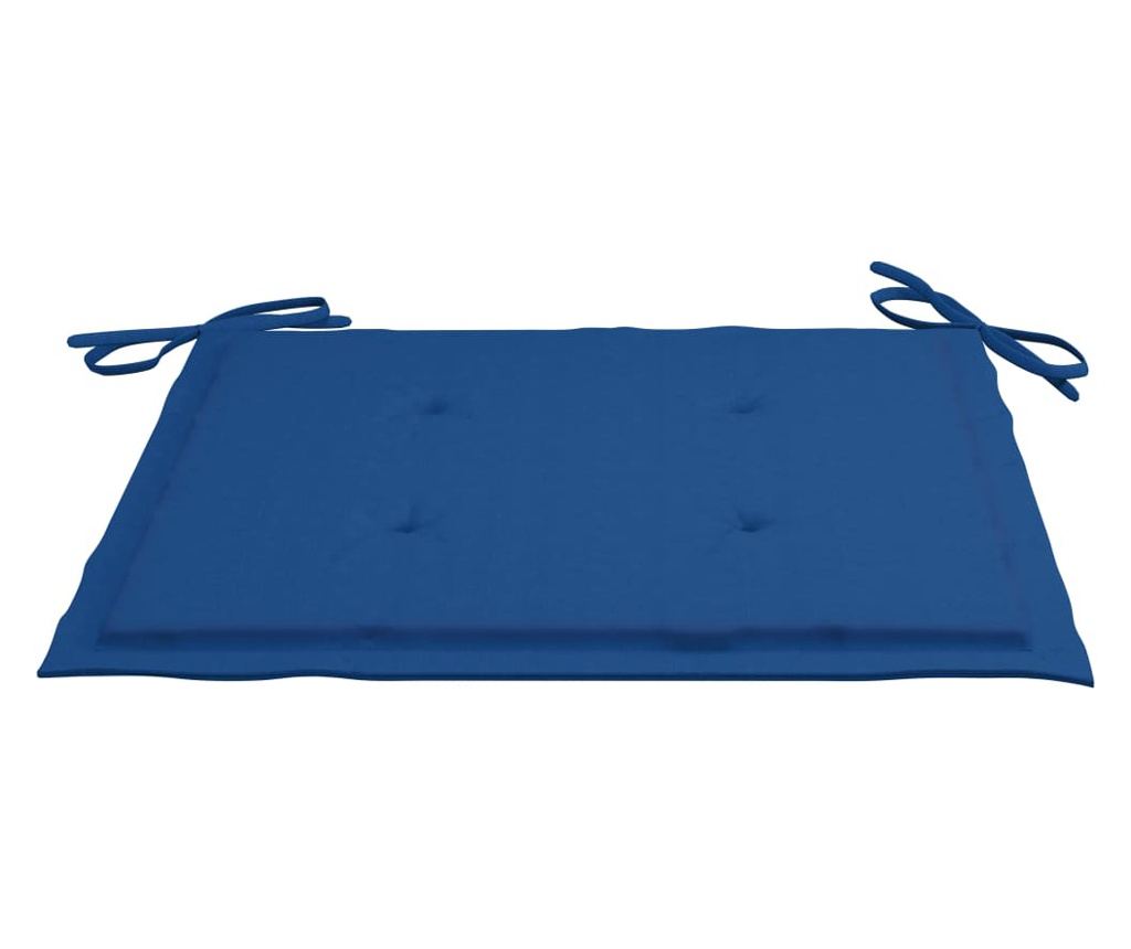 Градински столове с кралско сини възглавници, 4 бр., Масивно дърво тиково дърво - 9