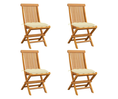 Krzesła ogrodowe z kremowymi poduszkami, 4 szt., drewno tekowe