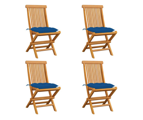 Krzesła ogrodowe, niebieskie poduszki, 4 szt., drewno tekowe