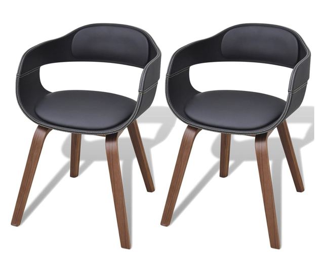 Jedilni stoli 2 kosa, črni, upognjen les in umetno usnje