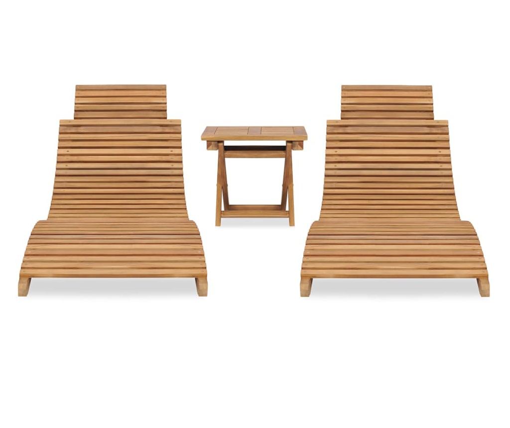 Сгъваем комплект градински мебели, 3 части, масивно тиково дърво - 2