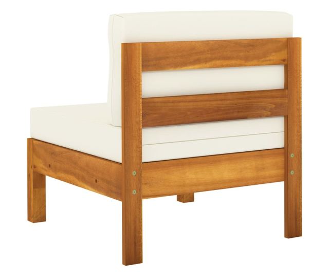 Градински комплект с възглавници Бяло/Кремаво, 8 части, Масивна акациева дървесина