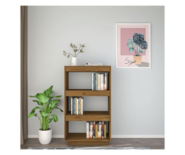 mézbarna tömör fenyőfa könyvszekrény/térelválasztó 60x35x103 cm