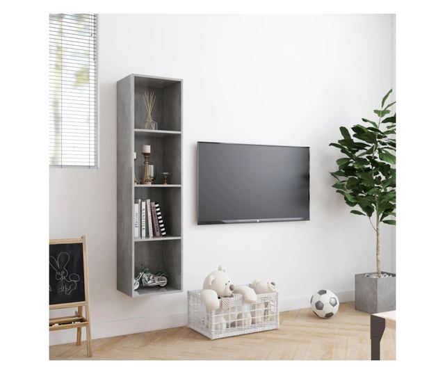 betonszürke könyv-/TV-szekrény 143 x 30 x 36 cm