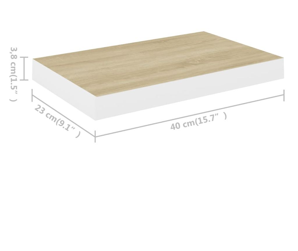 4 db fehér-tölgyszínű MDF lebegő fali polc 40 x 23,5 x 3,8 cm - 11