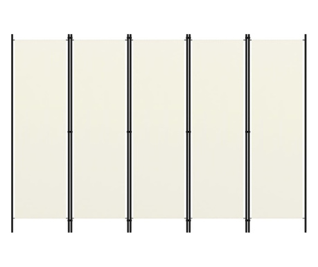 Paravan de cameră cu 5 panouri, alb crem, 250 x 180 cm