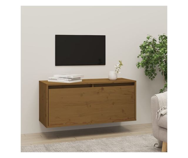 mézbarna tömör fenyőfa faliszekrény 80 x 30 x 35 cm