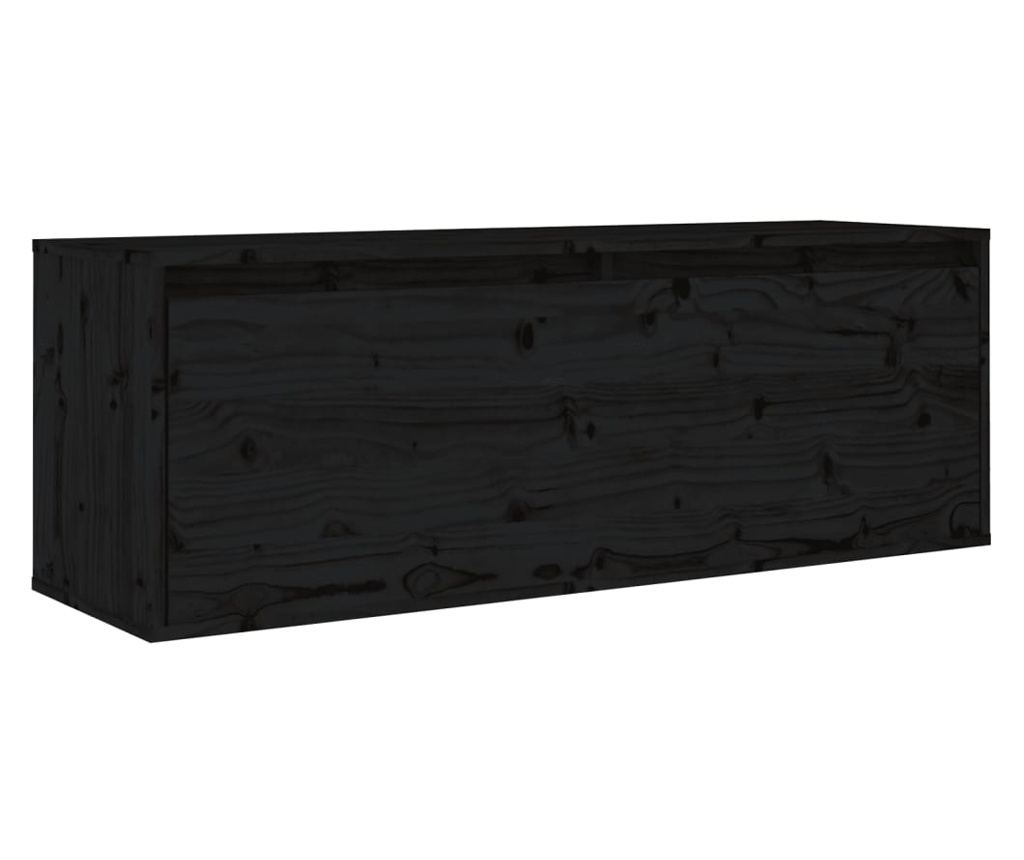 fekete tömör fenyőfa faliszekrény 100 x 30 x 35 cm - 2