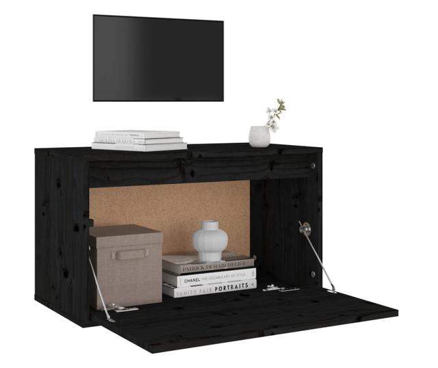 Zidni ormarić, crni, 60x30x35 cm, masivno borovo drvo