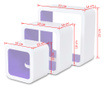 Rafturi cub suspendate, depozitare cărți/DVD, 3 buc, MDF alb-violet