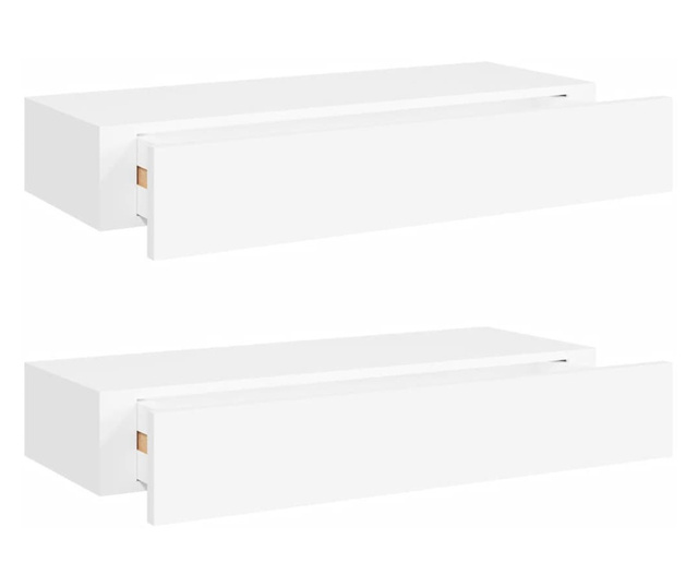 Стенни рафтове с чекмеджета, 2 бр, бели, 60x23,5x10 см, МДФ