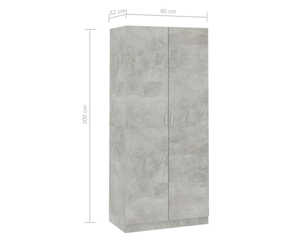 Wardrobe, concrete gray, 90x52x200 cm, chipboard - 5