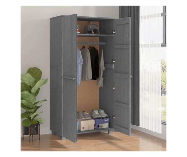 Ormar, tamno siva, 89x50x180 cm, masivno drvo bor