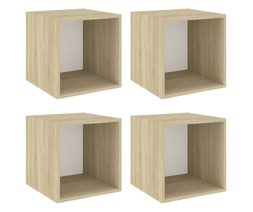 4 db fehér és tölgyszínű forgácslap faliszekrény 37x37x37 cm - 3