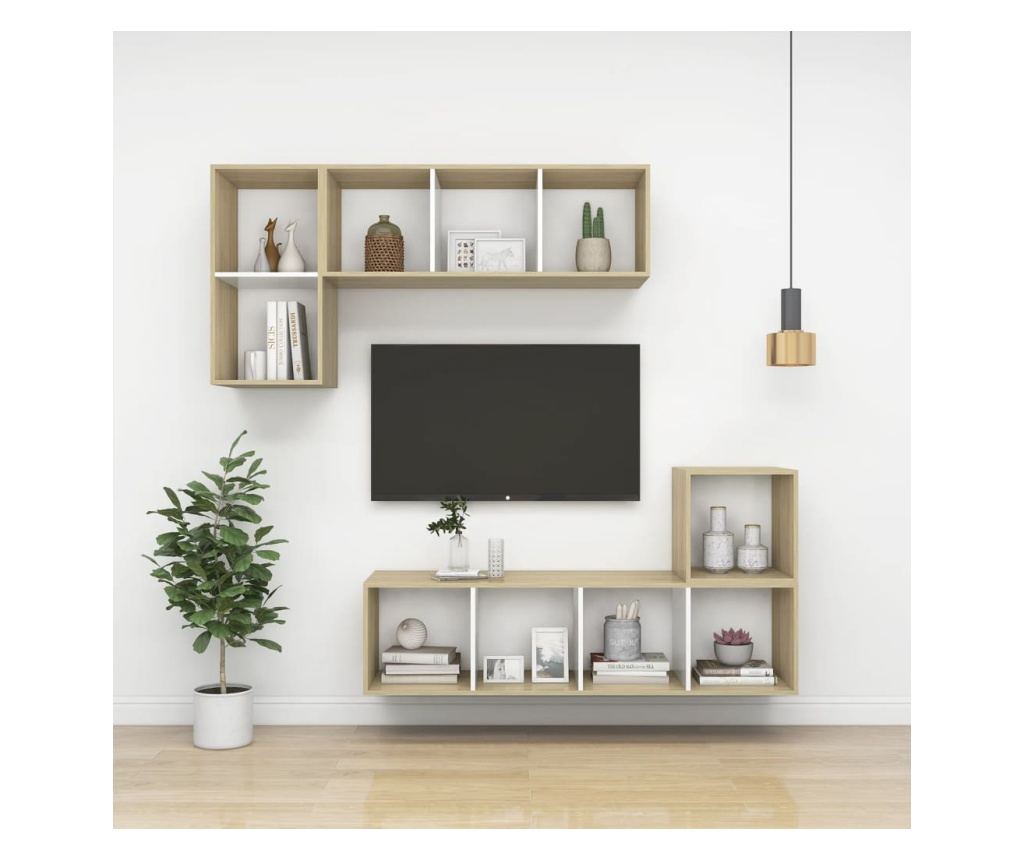 4 db fehér és tölgyszínű forgácslap faliszekrény 37x37x37 cm - 11