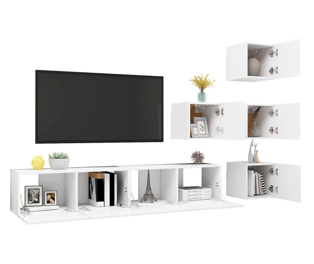 Set TV ormarića, 6 dijelova, bijela, iverica - 3