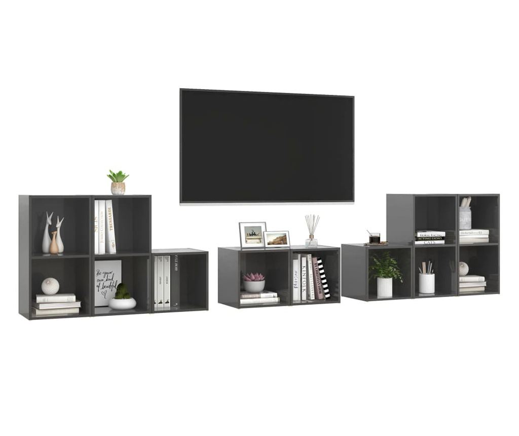 Set TV ormarića, 8 dijelova, visokog sjaja, siva, iverica - 3