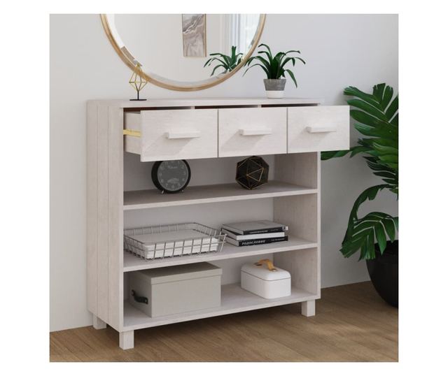Masuta consola, alb, 90x35x90 cm, lemn masiv de pin