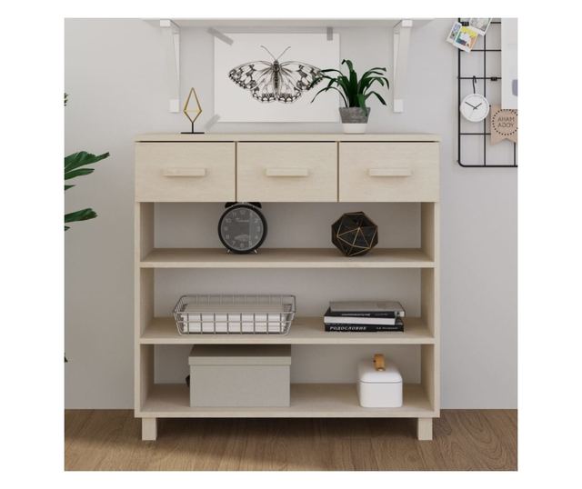 Masuta consola, maro miere, 90x35x90 cm, lemn masiv de pin