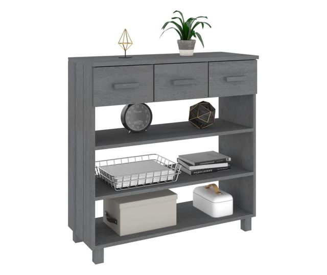 Masuta consola, gri inchis, 90x35x90 cm, lemn masiv de pin