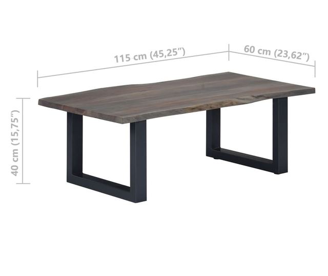 Stolić za kavu, sive prirodne rubove 115x60x40 cm, masivno drvo akacije