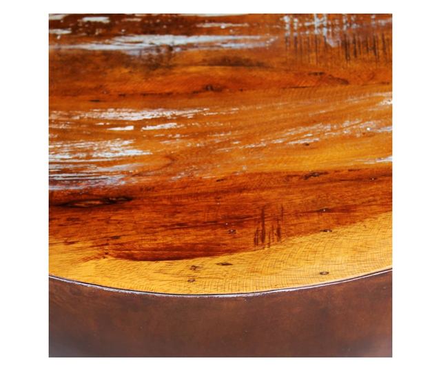 Măsuță cafea, formă de bol, bază din oțel, lemn masiv reciclat