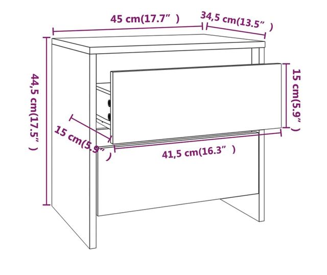 Stolik nocny, biały, 45x34,5x44,5 cm, płyta wiórowa
