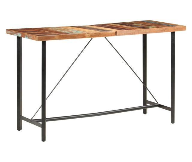 Мебели за бар комплект 7 части Рециклирано масивно дърво и естествена кожа