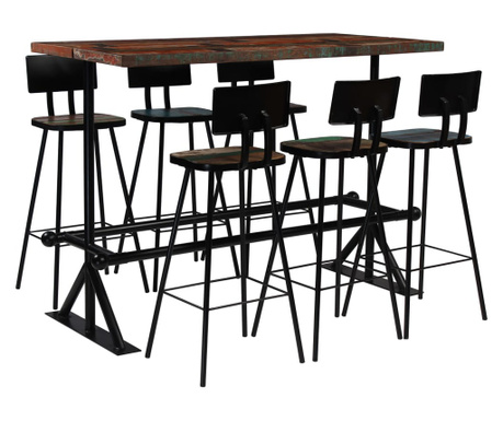Set mobilier de bar, 7 piese, multicolor, lemn masiv reciclat