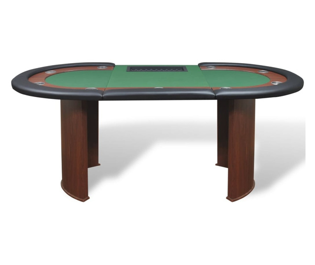 Покер маса за 10 играчи с дилър зона и табла за чипове, зелена