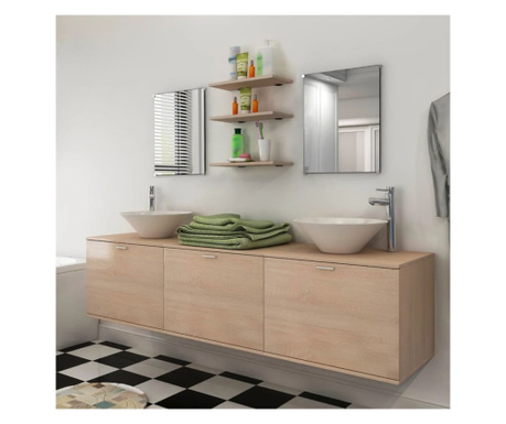 Комплект мебели за баня от 8 части с включени мивки, Бежово