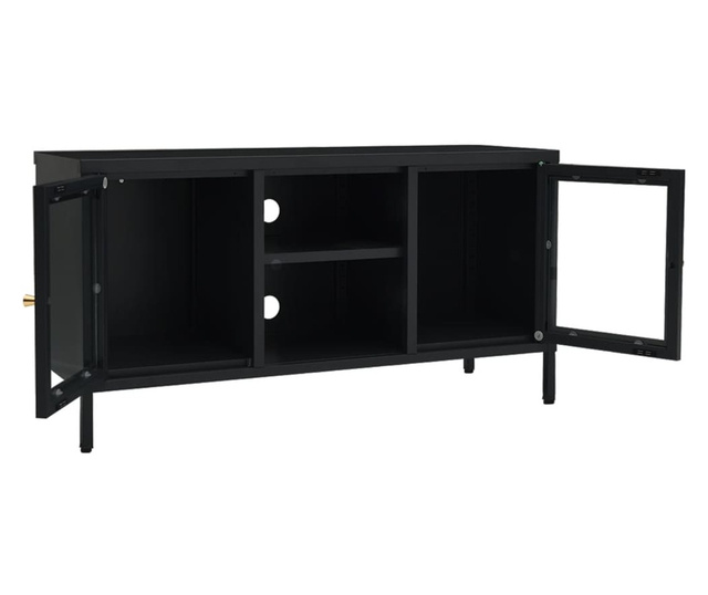 Dulap TV, negru, 105x35x52 cm, oțel și sticlă