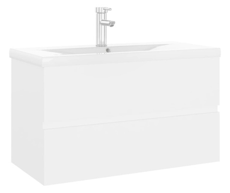 Шкаф за баня с вградена мивка, бял, ПДЧ