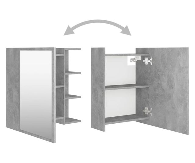 Шкаф за баня с огледало, бетонно сив, 62,5x20,5x64 см, ПДЧ