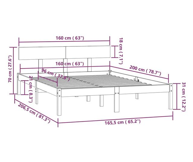 Krevetni okvir, medeno smeđa, 160x200 cm, masivno borovo drvo