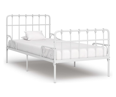 Rama łóżka ze stelażem z listw, biała, metalowa, 90 x 200 cm