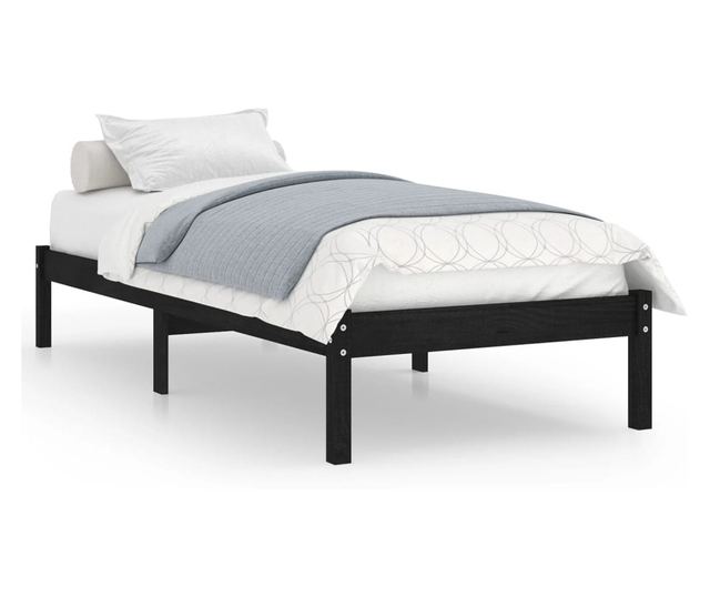 Krevetni okvir, crni, 90x200 cm, masivno borovo drvo