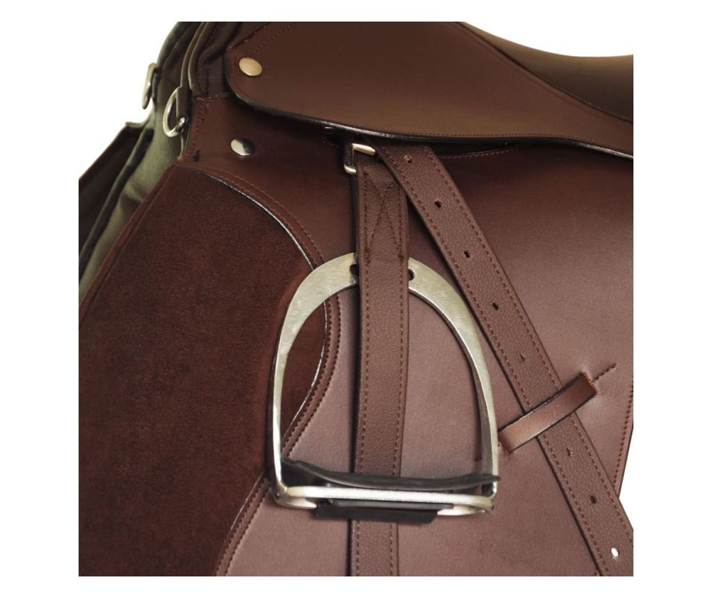 Jahalno Sedlo Set 16" Pravo Usnje Rjave Barve 14 cm 5-v-1 - 15