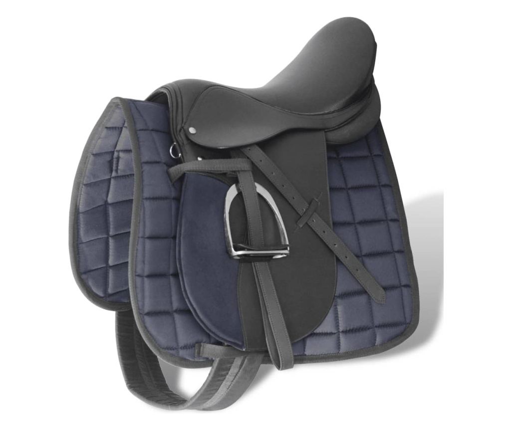 Jahalno Sedlo Set 17,5" Pravo Usnje Črne Barve 18 cm 5-v-1 - 2