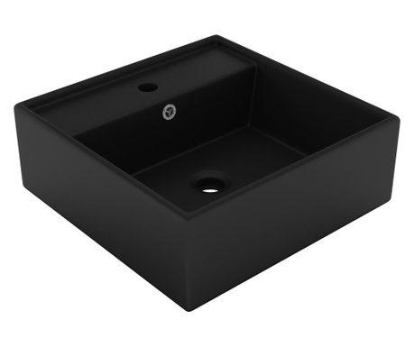 Chiuvetă lux cu preaplin negru mat, 41x41 cm, ceramică, pătrat