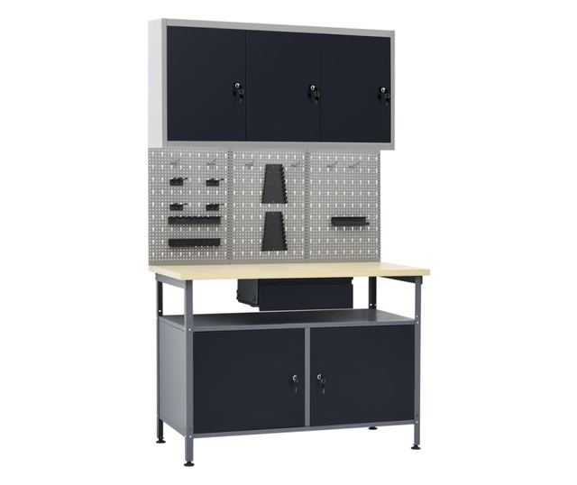Banc de lucru cu trei panouri de perete si un dulap