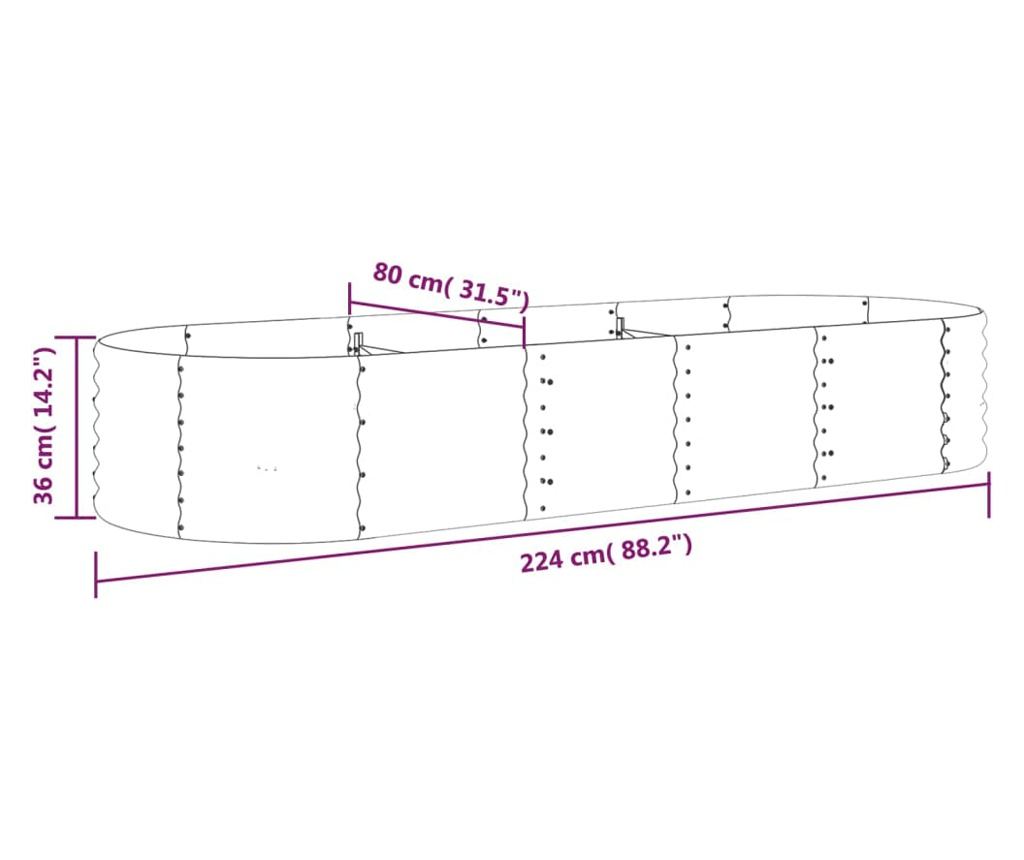 Градинска саксия зелена 224x80x36 см прахово боядисана стомана - 6